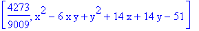 [4273/9009, x^2-6*x*y+y^2+14*x+14*y-51]